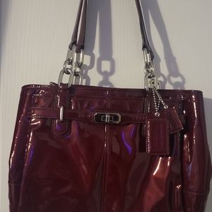 Coach Handbag Chelsea Jayden Satchel Patent Leather Red Burgundy Silver Accents